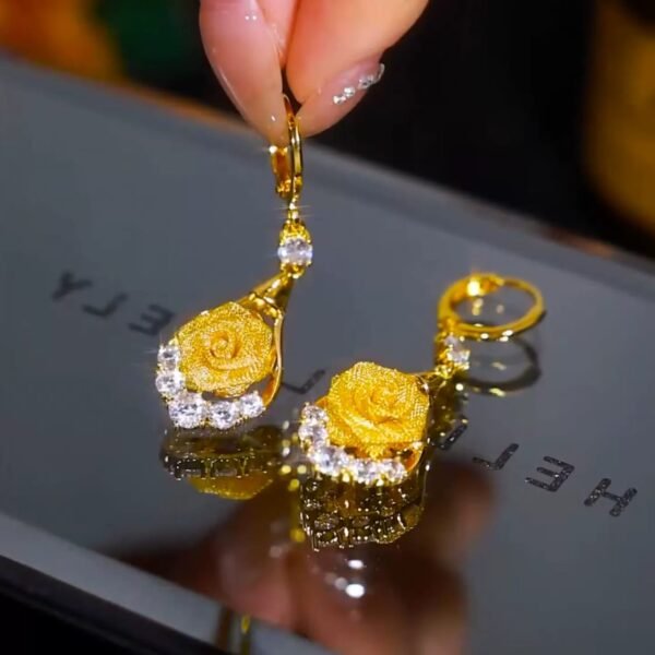 Rose Flower Diamond Earrings - Image 2